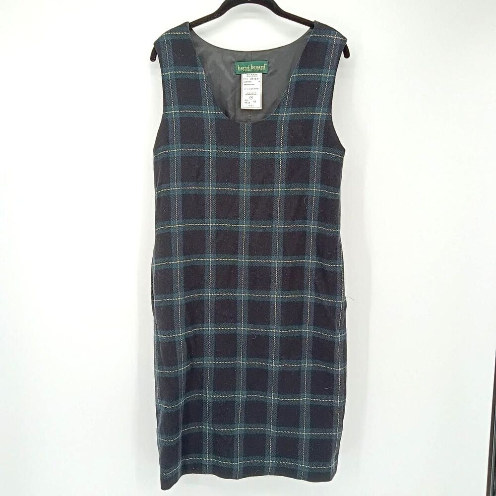 Vintage 90s Harve Benard 100% Wool Plaid Jumper Dress Size 10 Academia Pockets